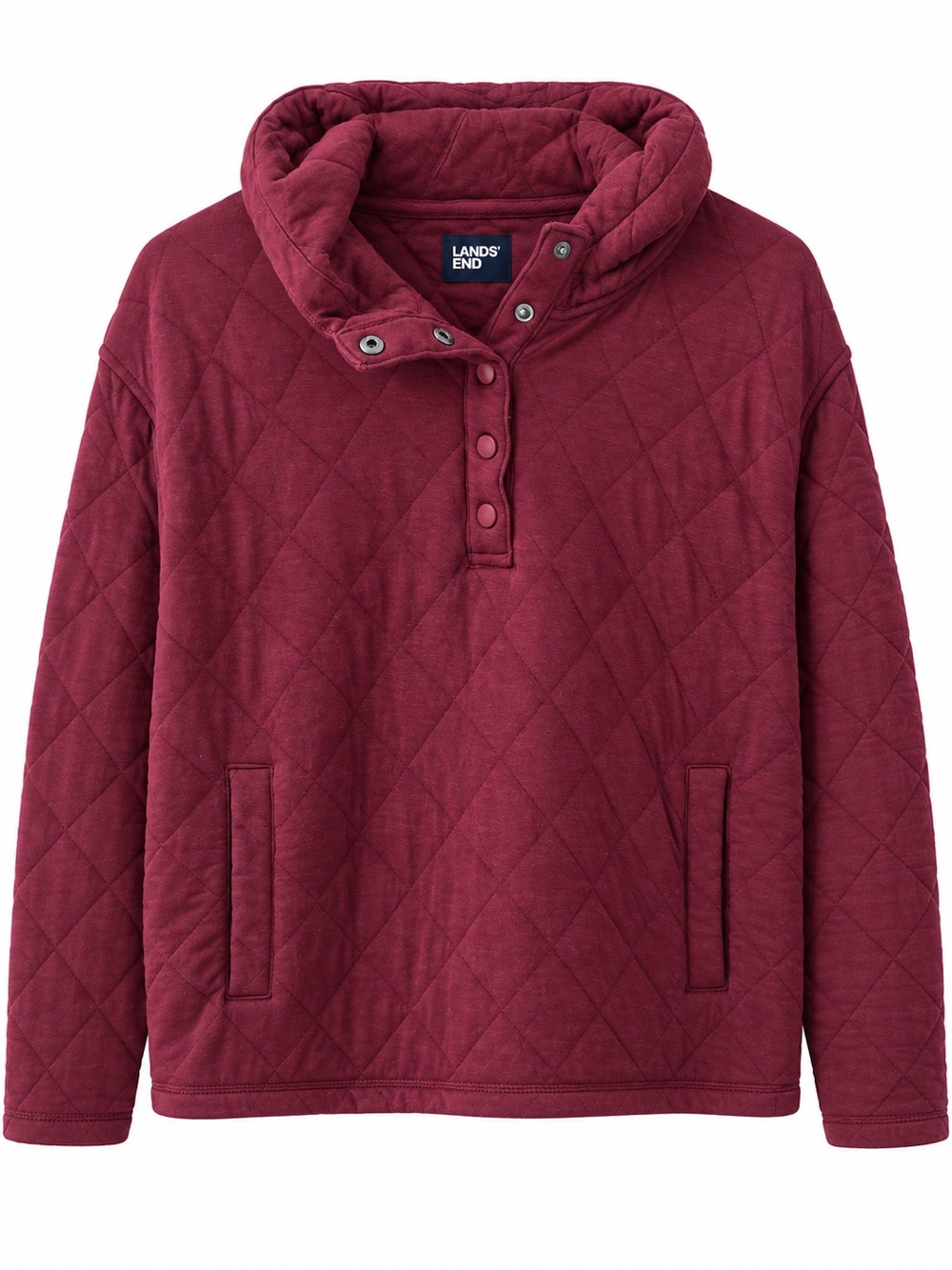 Lands’ End Burgundy Diamond Quilted Hooded Pullover L 12–14